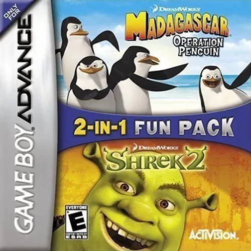 2 Games in 1 - Shrek 2 + Madagascar - Operation Penguin (GBA) Box Art & Cover