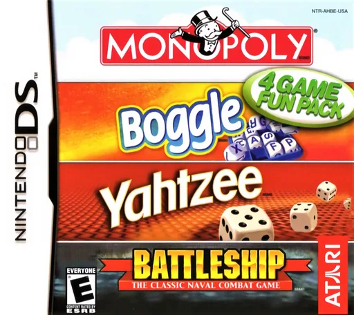 4 Game Fun Pack - Monopoly + Boggle + Yahtzee + Battleship (DS) Box Art & Cover