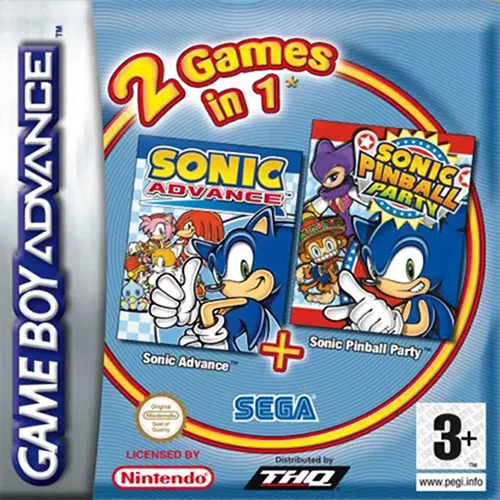 2 Games in 1 - Sonic Pinball Party + Sonic Advance (GBA) Box Art & Cover