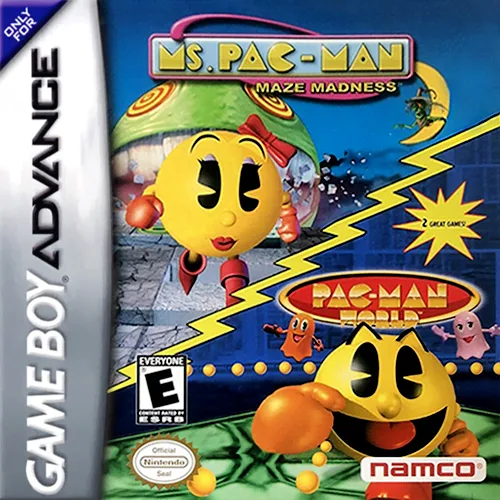 2 Games in 1 - Pac-Man World + Ms. Pac-Man - Maze Madness (GBA) Box Art & Cover