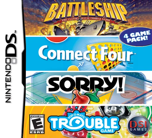4 Game Pack! - Battleship + Connect Four + Sorry! + Trouble (DS) Box Art & Cover